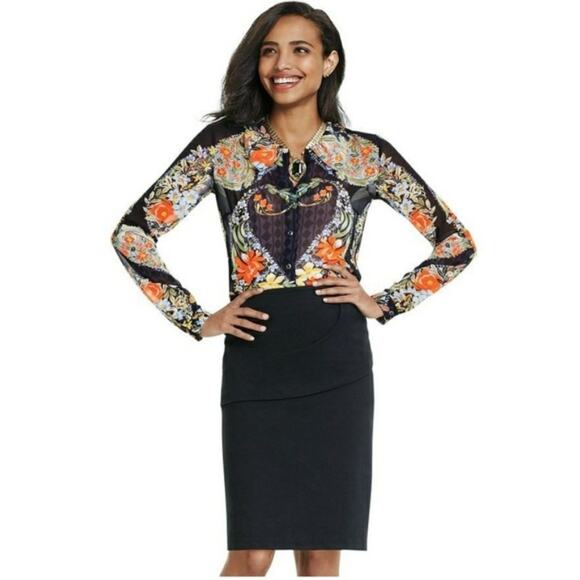 CAbi 3072 Amour Semi Sheer Blouse Floral XS 0-2 Corporate Work Office Coquette - Picture 2 of 7